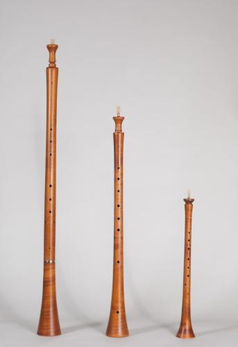 Charamelas contralto, soprano e sopranino, modelo "espanhol". Construtor: John Hanchet (Inglaterra), 2005.
